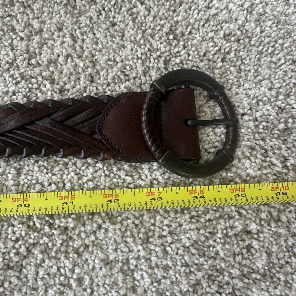 Genuine Leather L Braided Leather Belt Brown Boho Western Urban Cowgirl Brass 44